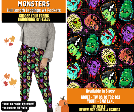 Preorder! Closes 7/16. ETA Oct. Monsters Leggings Choose Fleece or Traditional