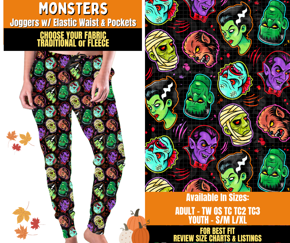 Preorder! Closes 7/16. ETA Oct. Monsters Joggers Choose Fleece or Traditional