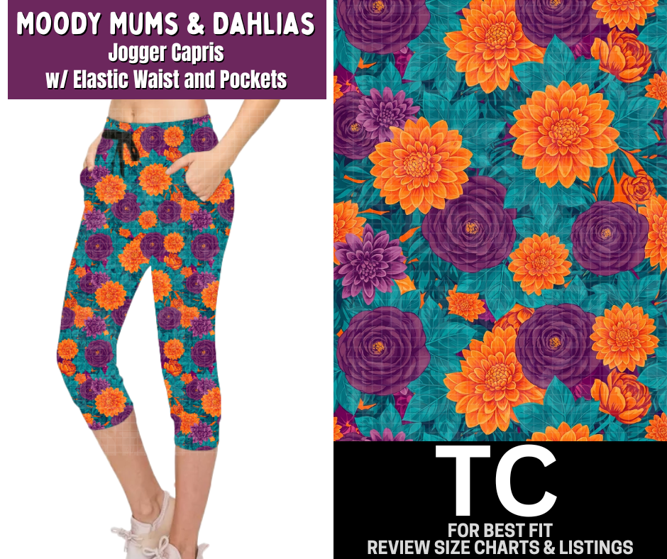 Moody Mums & Dahlias Jogger Capri