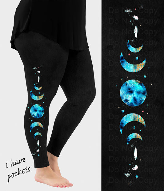 RTS - Moon Phase Side Design Leggings w/ Pockets