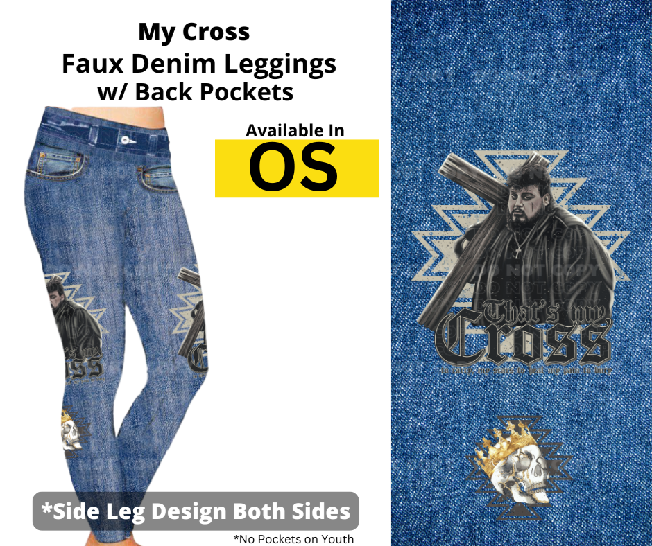 My Cross Full Length Faux Denim w/ Side Leg Designs