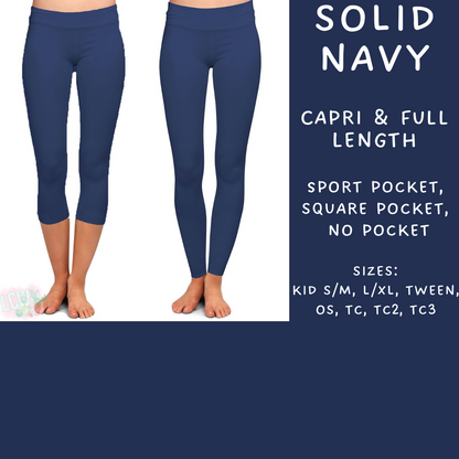 Ready To Ship - Solid Navy Full and Capri Length Leggings