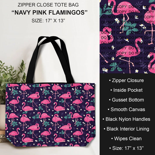 B232 - Preorder Navy Pink Flamingos Tote Bag (Closes 6/04. ETA: late July)