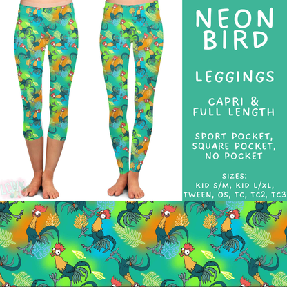 Batch #585 - Magical Faves 24 - Closes 9/14 - ETA mid Nov - Neon Bird Full and Capri Length Leggings