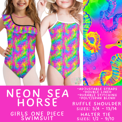 Batch #543 - Pool Party 2 - Closes 6/15 - ETA early/mid August - Neon Sea Horse Girl's Swimsuit