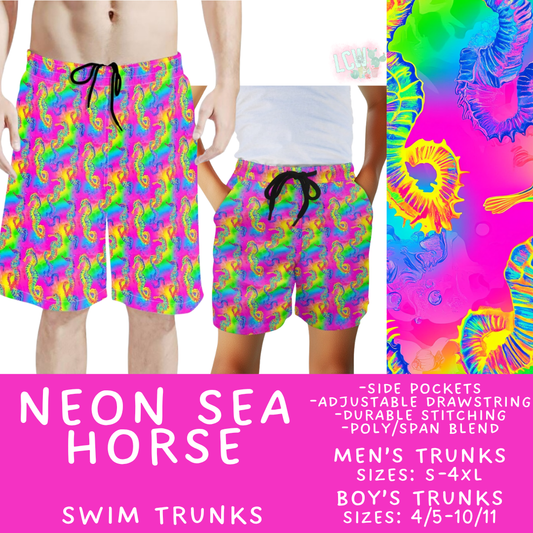 Batch #543 - Pool Party 2 - Closes 6/15 - ETA early/mid August - Neon Sea Horse Boys' & Men's Swim Trunks