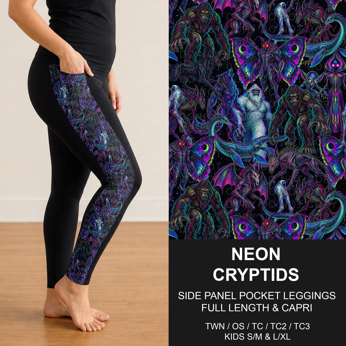 B320 - Preorder Neon Cryptids Side Panel Pocket Leggings (Closes 11/08. ETA: mid Jan.)