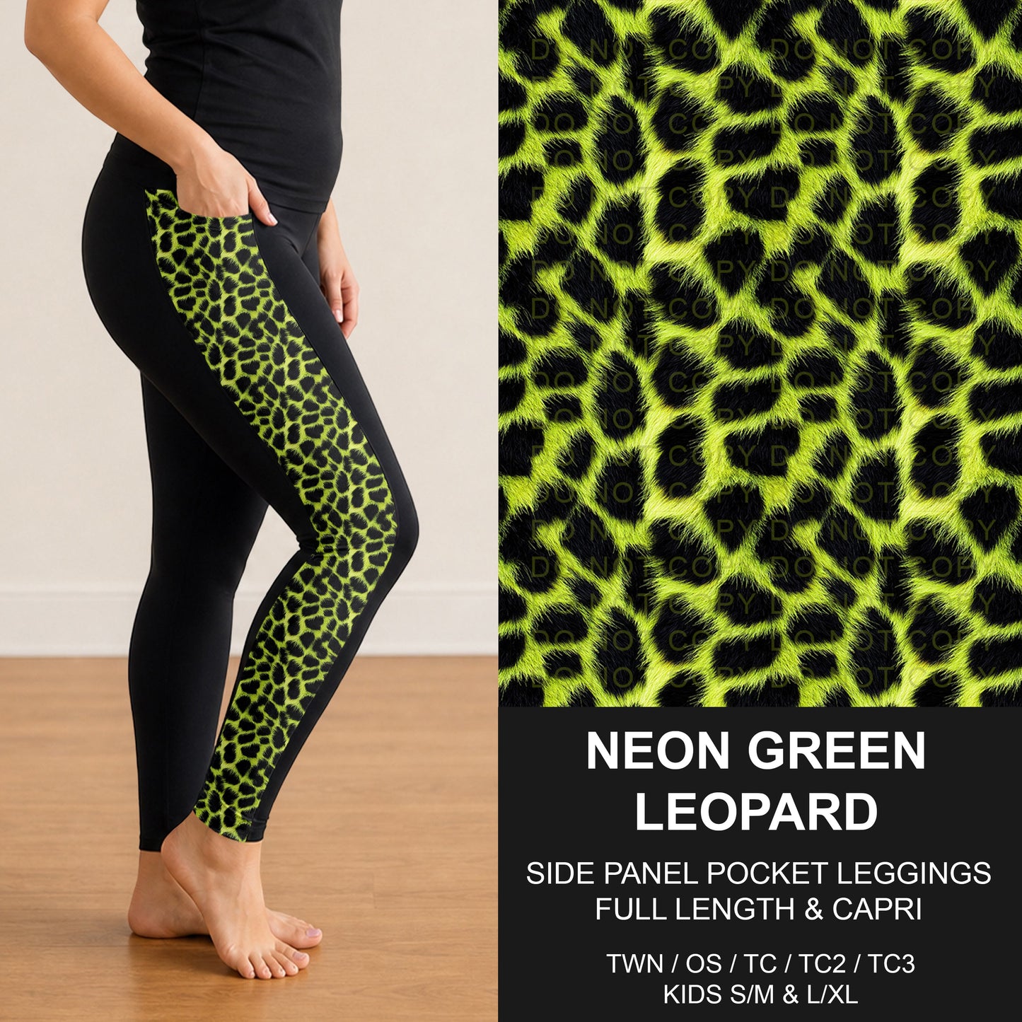 B298 - Preorder Neon Green Leopard Side Panel Pocket Leggings (Closes 7/05. ETA: early Sept.)