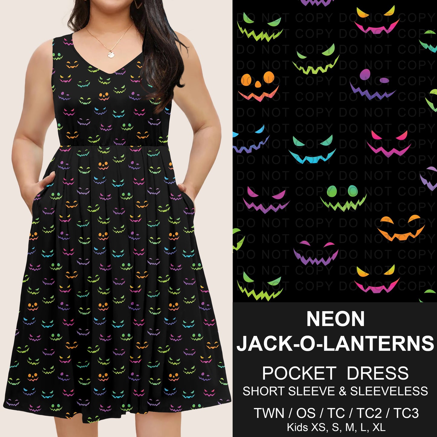 B302 - Preorder Neon Jack-O-Lanterns Pocket Dress (Closes 7/24. ETA: early Oct)
