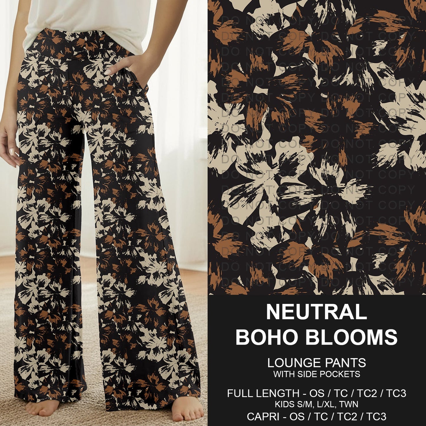 B291 - Preorder Neutral Boho Blooms Lounge Pants (Closes 5/17. ETA: late July)