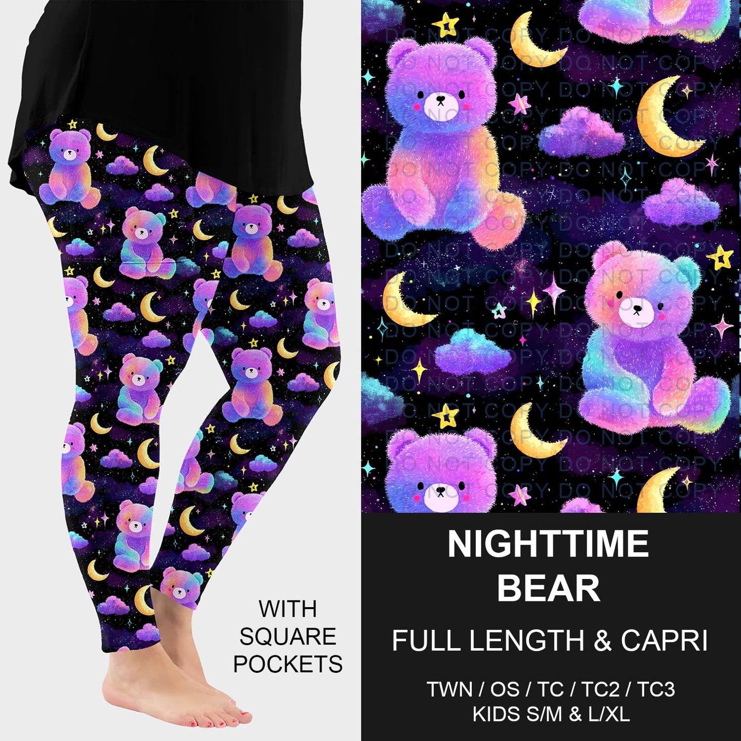 B270 - Preorder Nighttime Bear Leggings w/ Pockets (Closes 1/18. ETA: early April)