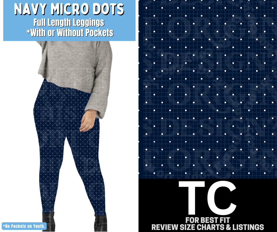 Navy Micro Dots Full Length Leggings w/ Pockets