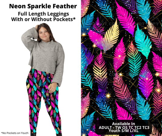 Preorder! Closes 10/31. ETA Jan. Neon Sparkle Feather Full Length Leggings w/wo Pockets