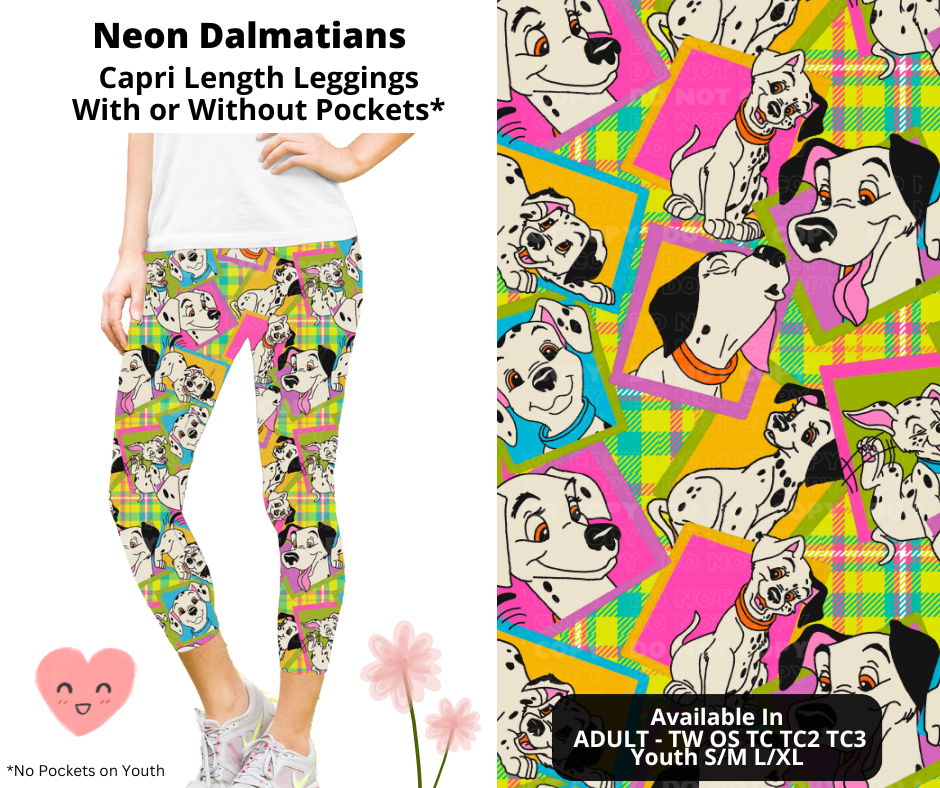 Preorder! Closes 3/3. ETA June. Neon Dalmatians Capri Leggings w/wo Pockets