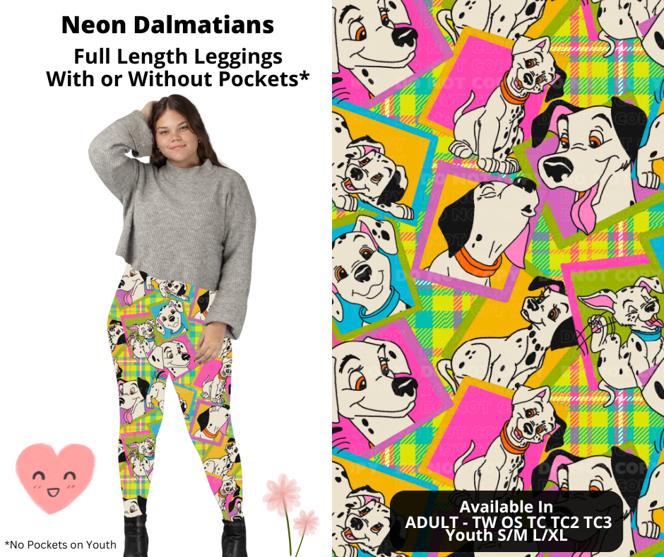 Preorder! Closes 3/3. ETA June. Neon Dalmatians Full Length Leggings w/wo Pockets