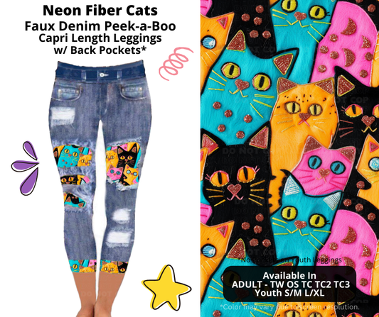 Preorder! Closes 3/5. ETA June. Neon Fiber Cats Capri Faux Denim Peekaboo