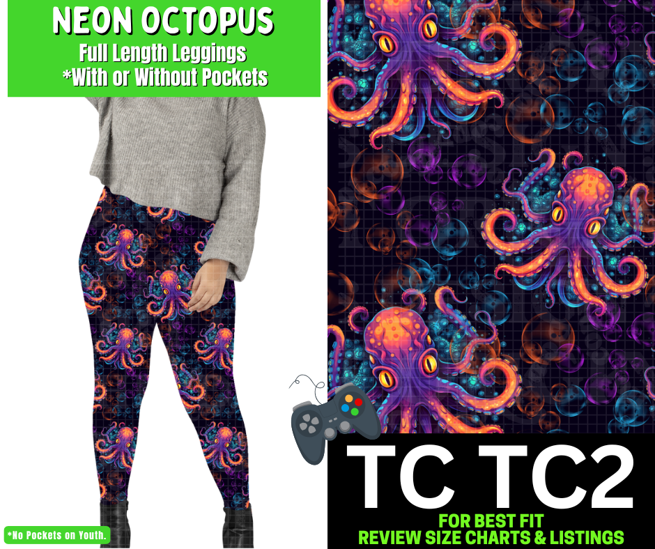Neon Octopus Full Length Leggings w/ Pockets
