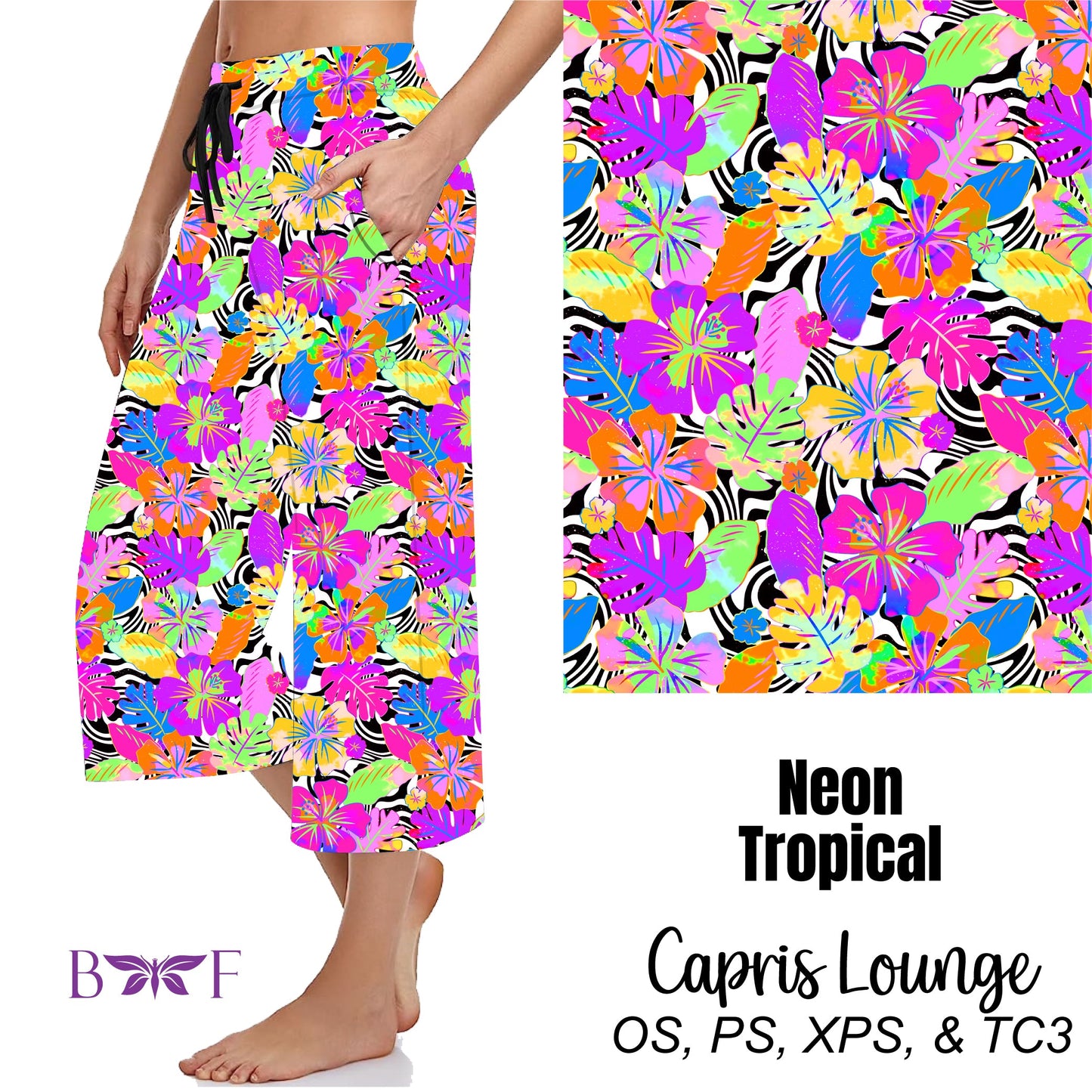 Neon Tropical Leggings, Capris and shorts