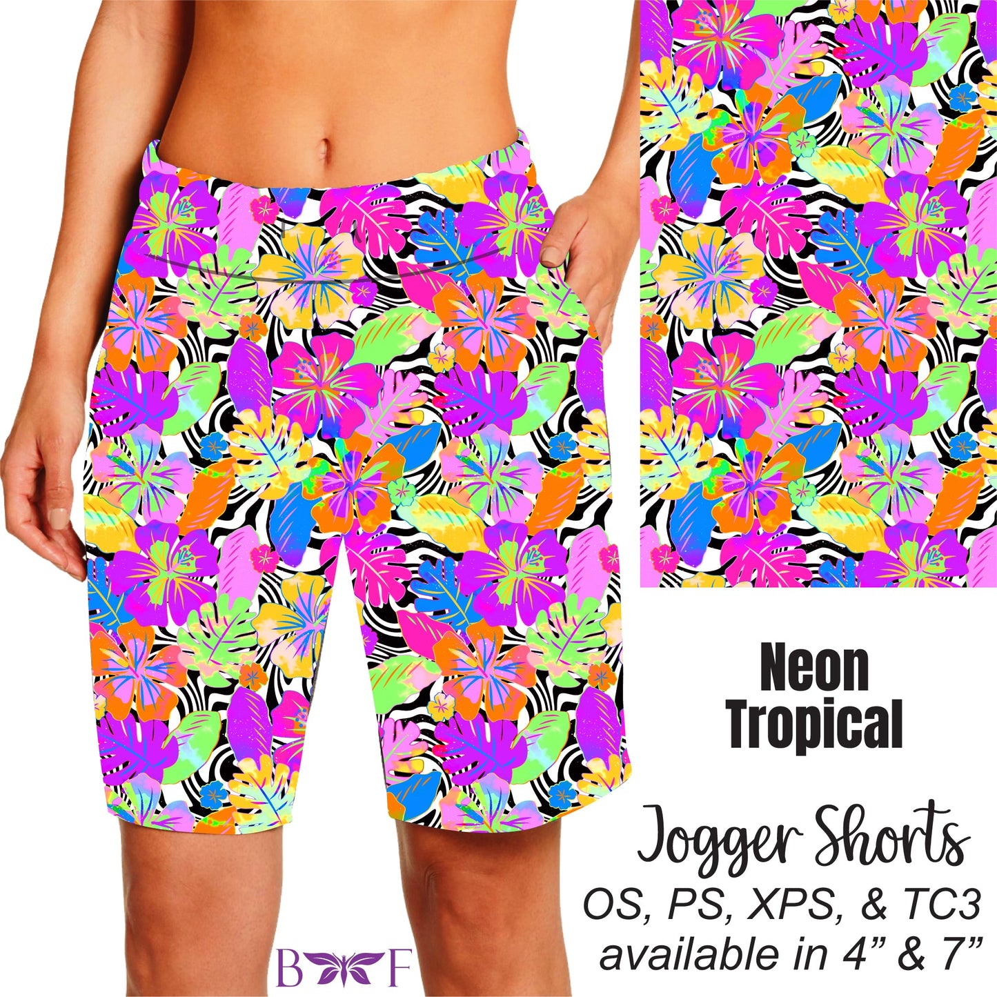 Neon Tropical Leggings, Capris and shorts