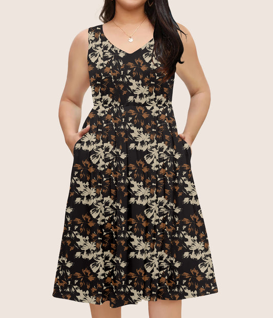 RTS - Neutral Boho Blooms Sleeveless Pocket Dress