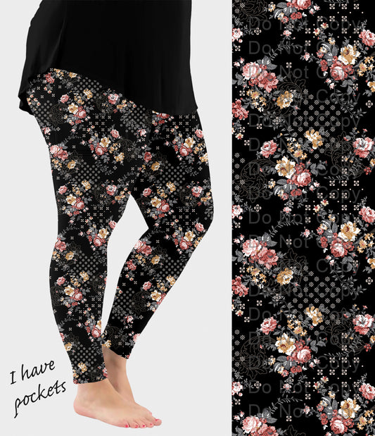 RTS - Noir Fleur Leggings w/ Pockets