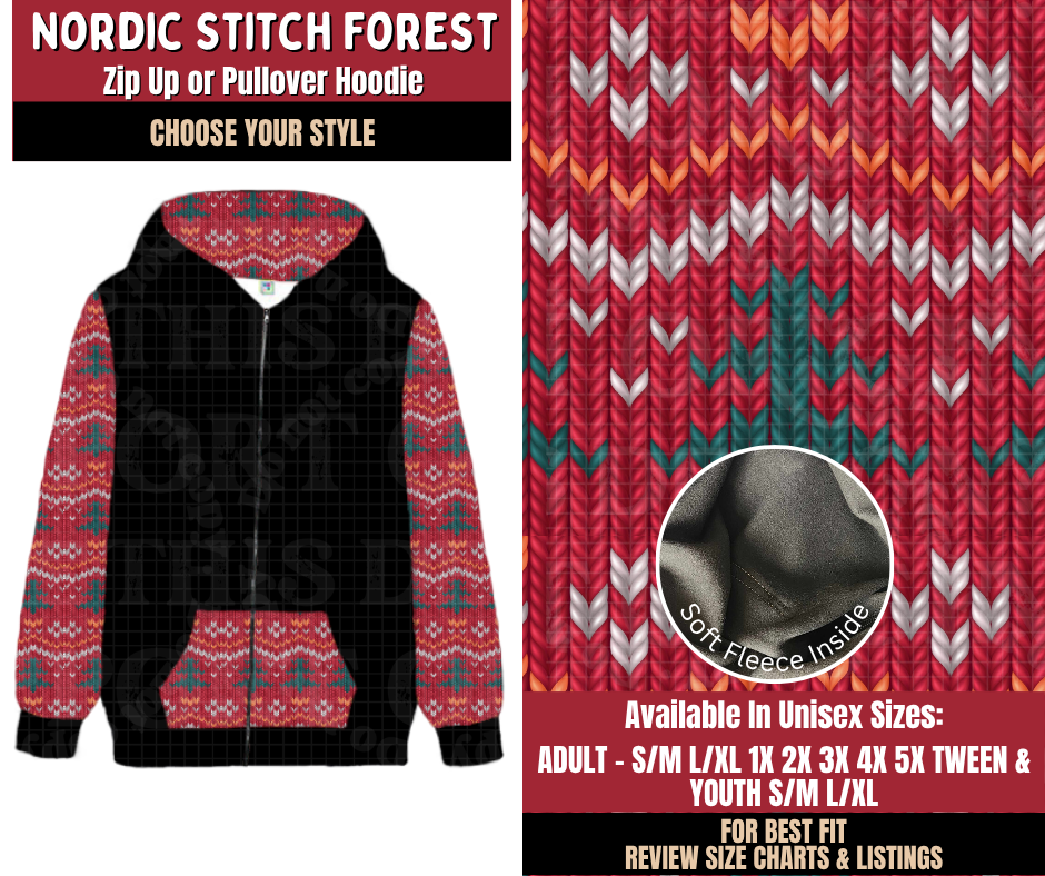 Preorder! Closes 9/7. ETA Dec. Nordic Stitch Forest Zip-Up or Pullover Hoodie