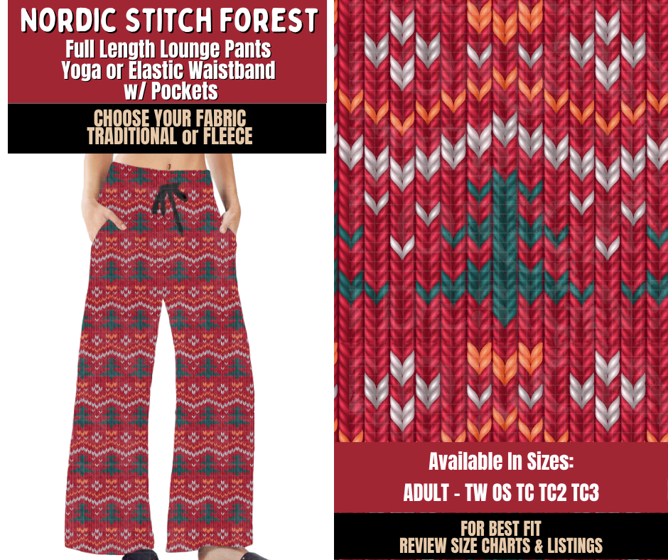 Preorder! Closes 9/7. ETA Dec. Nordic Stitch Forest Lounge Pants Choose Fleece or Traditional