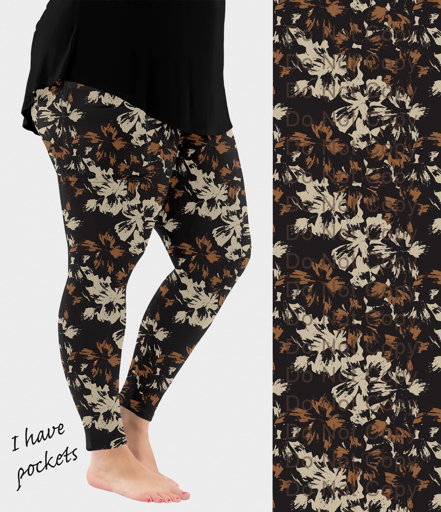 RTS - Neutral Boho Blooms Leggings with Pockets