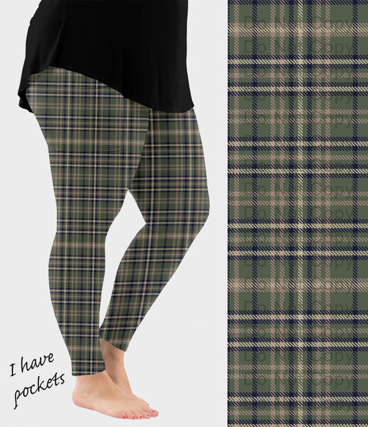 RTS - Olive Plaid Leggings w/ Pockets