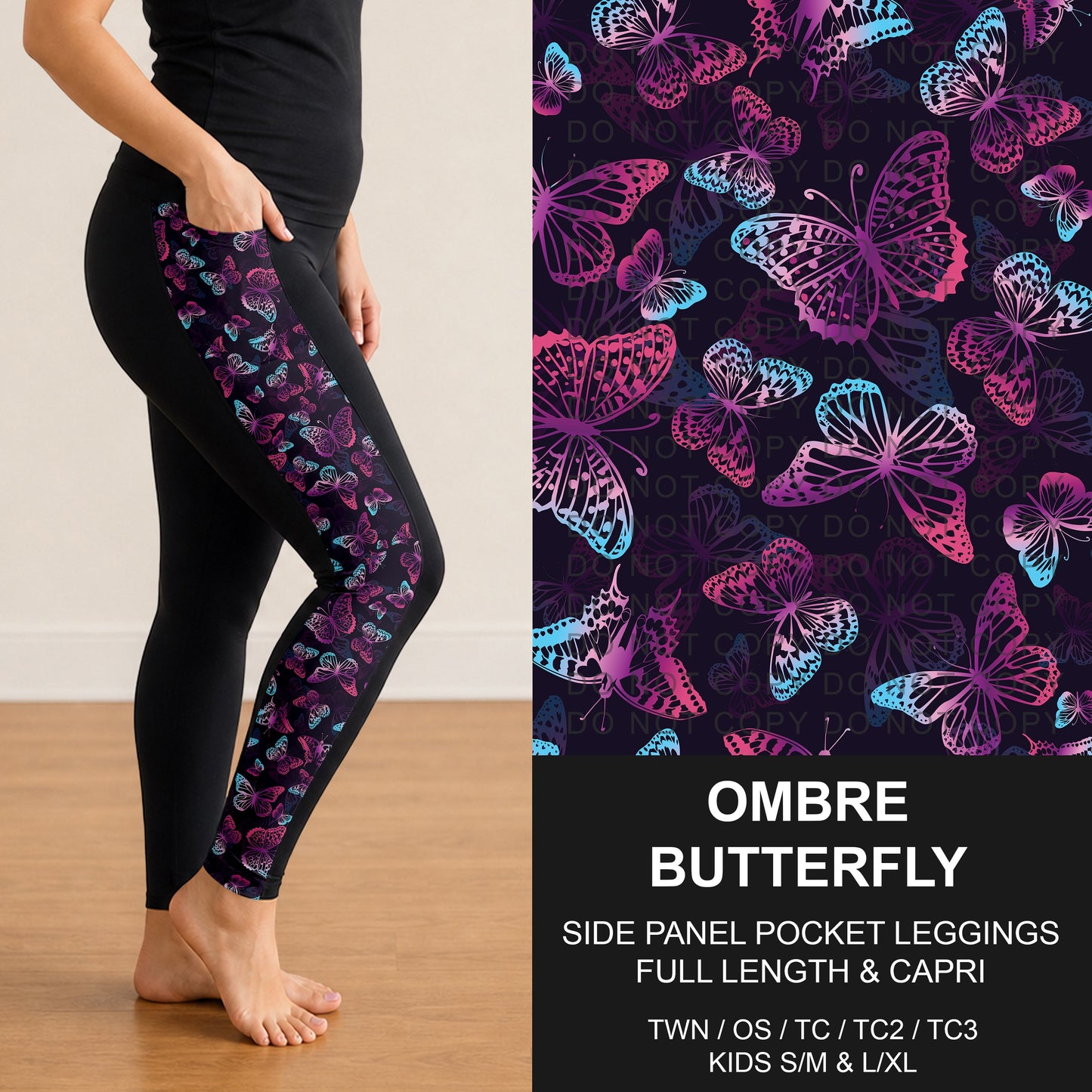 B300 - Preorder Ombre Butterfly Side Panel Pocket Leggings (Closes 7/15. ETA: mid Sept.)