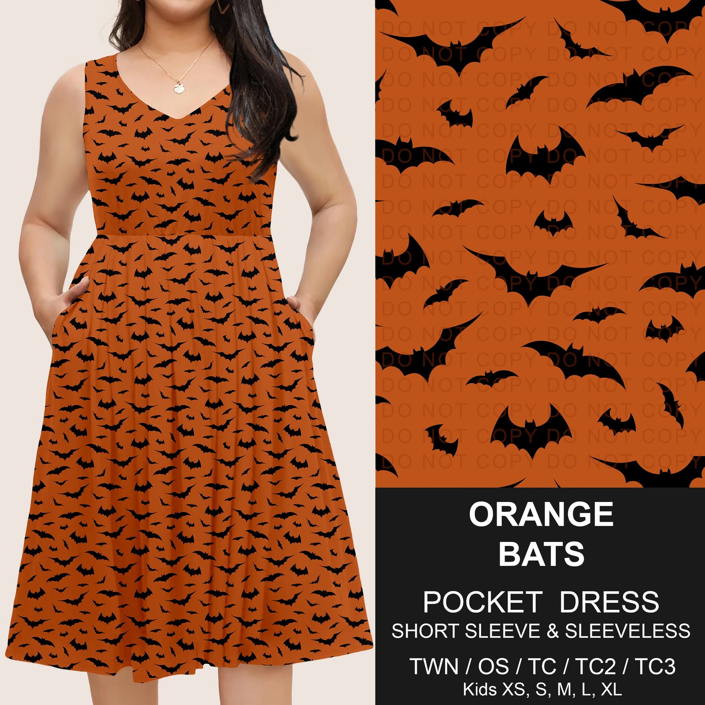 B302 - Preorder Orange Bats Pocket Dress (Closes 7/24. ETA: early Oct)