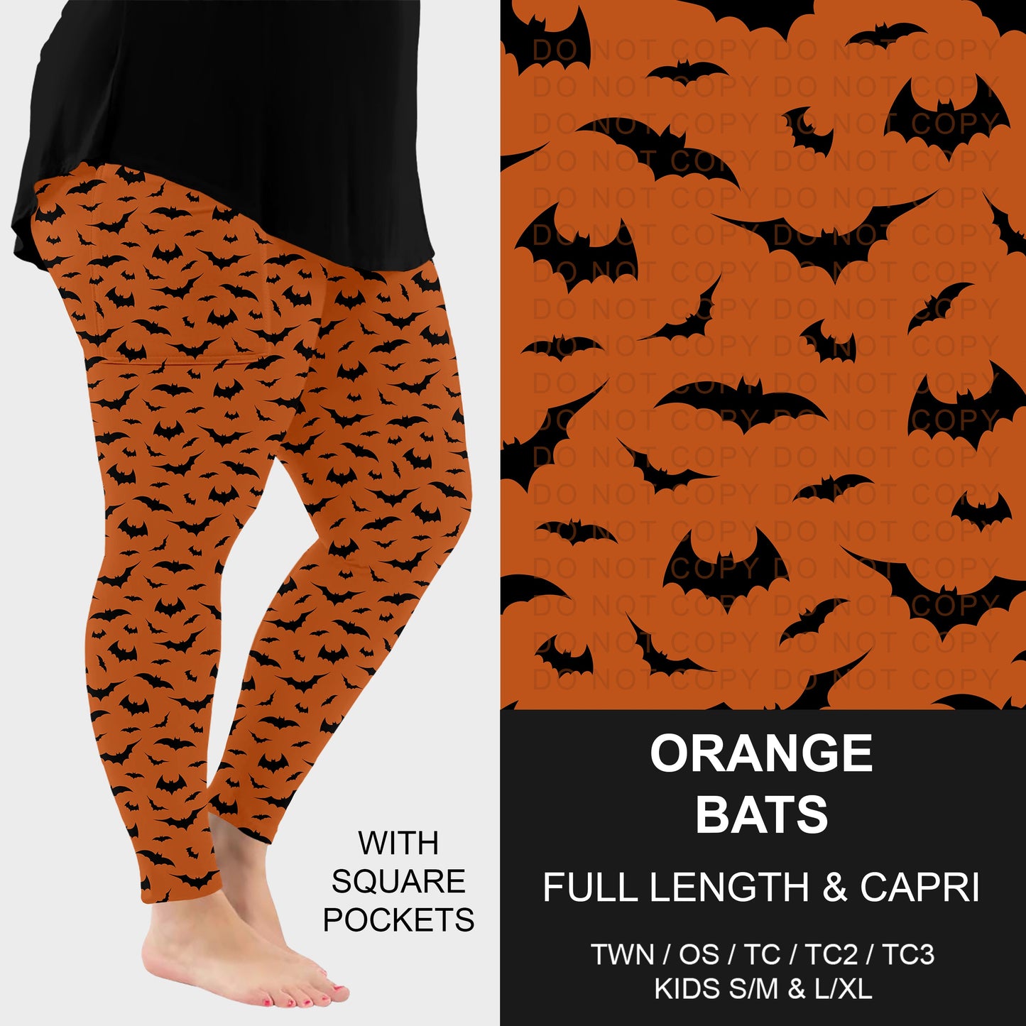 B305 - Preorder Orange Bats Leggings w/ Pockets (Closes 8/02. ETA: early Oct.)