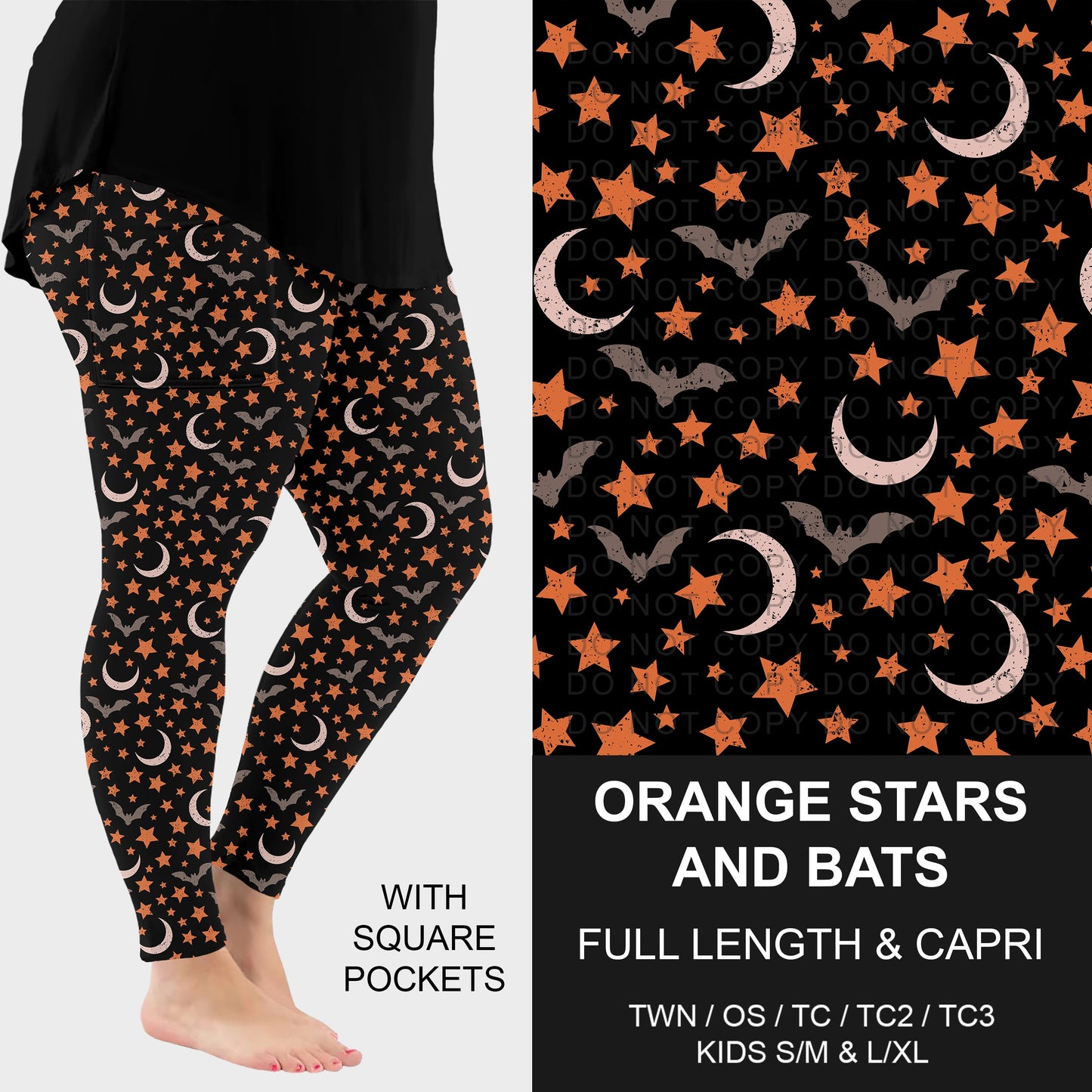 B305 - Preorder Orange Stars and Bats Leggings w/ Pockets (Closes 8/02. ETA: early Oct.)