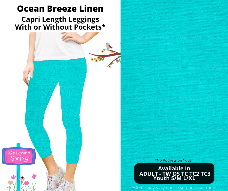 Preorder! Closes 1/8. ETA April. Ocean Breeze Linen Capri Leggings w/wo Pockets