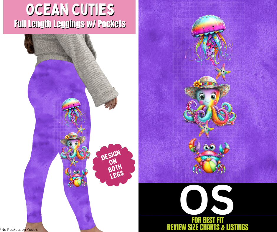 Ocean Cuties Watercolor Full Length Leggings w/ Side Leg Designs