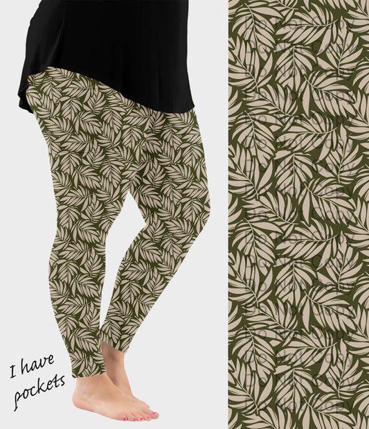 RTS - Olive Palms Leggings w/ Pockets