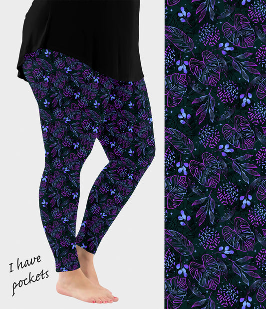 RTS - Ombre Tropical Leaves Leggings w/ Pockets