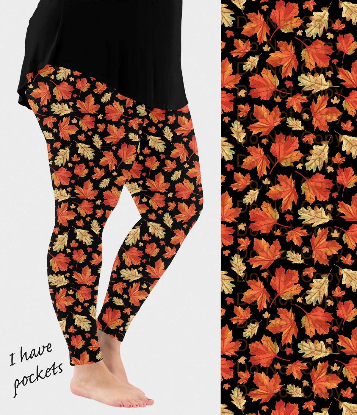 RTS - Orange Leaves Leggings with Pockets