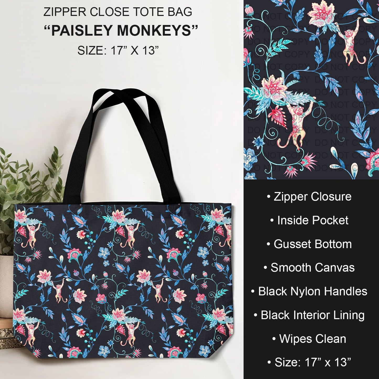 B232 - Preorder Paisley Monkey Tote Bag (Closes 6/04. ETA: late July)
