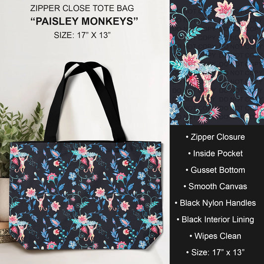 B232 - Preorder Paisley Monkey Tote Bag (Closes 6/04. ETA: late July)