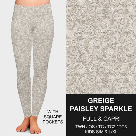 B207 - Preorder Greige Paisley Sparkle Leggings w/ Pockets (Closes 1/21. ETA: late April)