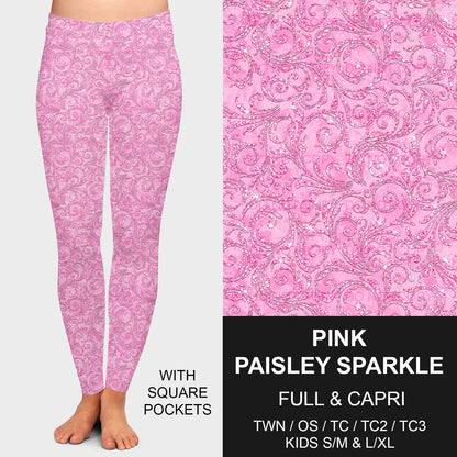 B207 - Preorder Pink Paisley Sparkle Leggings w/ Pockets (Closes 1/21. ETA: late April)