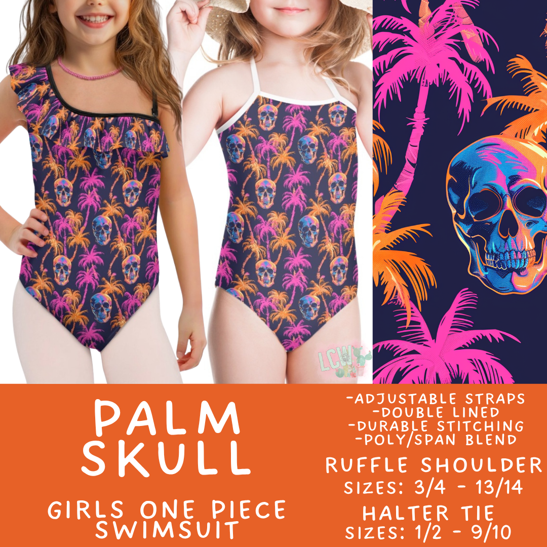 Batch #543 - Pool Party 2 - Closes 6/15 - ETA early/mid August - Palm Skull Girl's Swimsuit