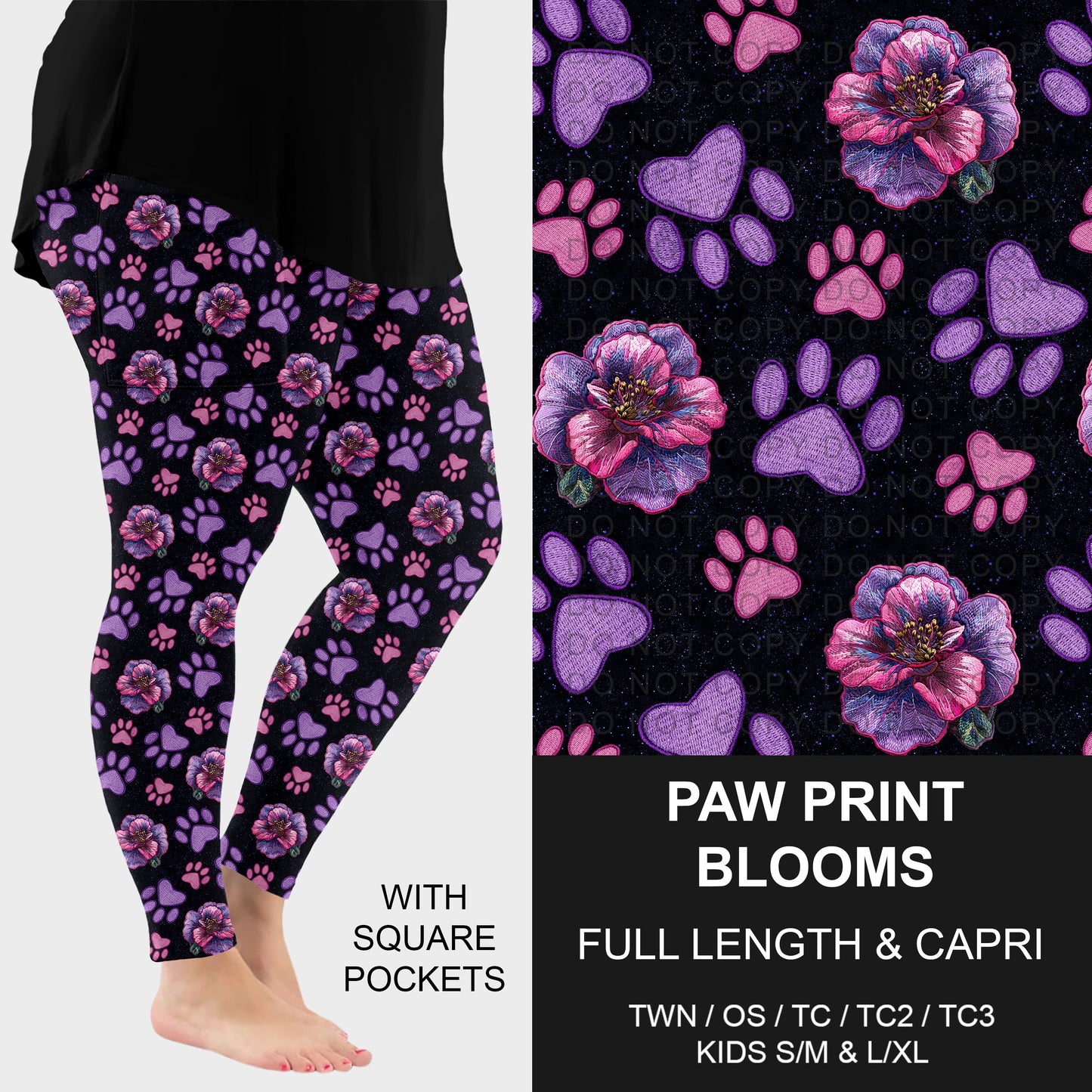 B309 - Preorder Paw Print Blooms Leggings w/ Pockets (Closes 8/23. ETA: late Oct.)