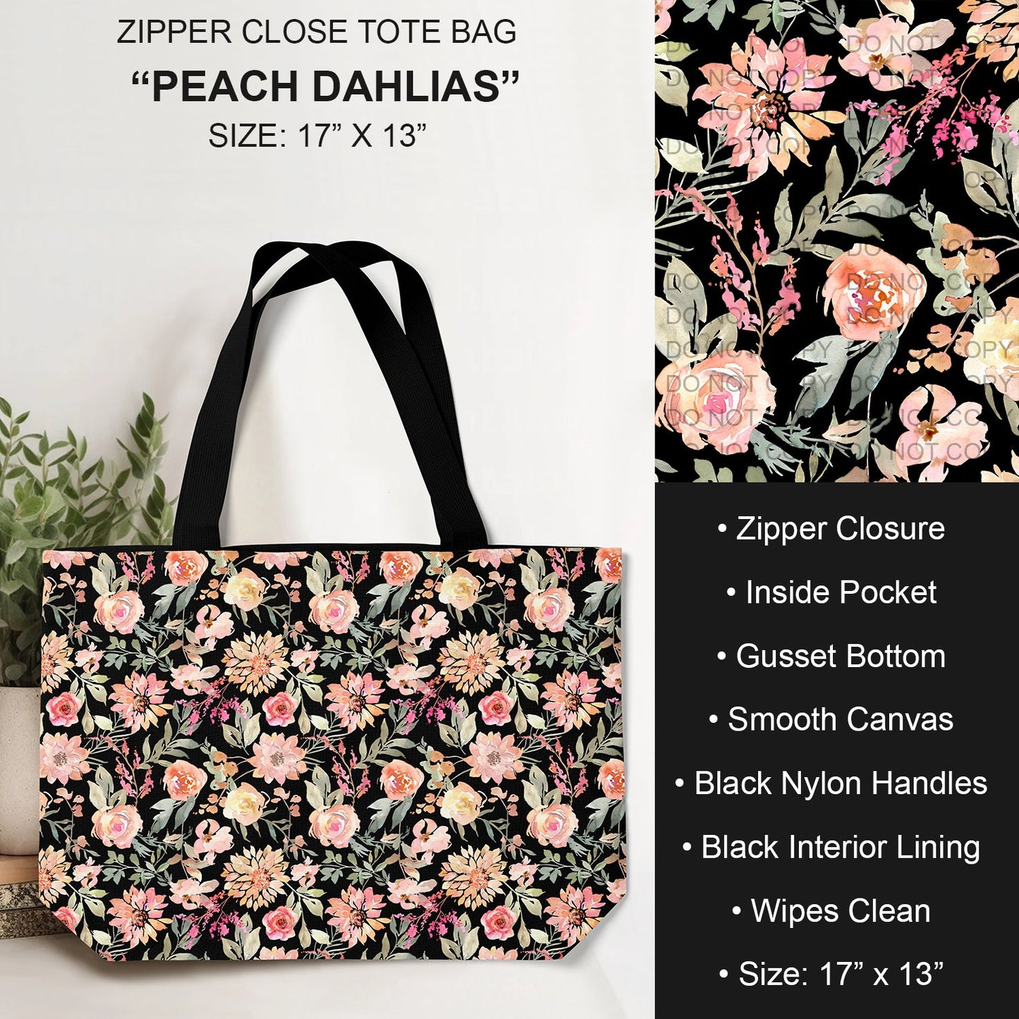 B232 - Preorder Peach Dahlias Tote Bag (Closes 6/04. ETA: late July)