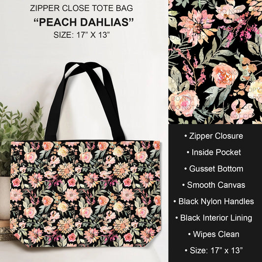 B232 - Preorder Peach Dahlias Tote Bag (Closes 6/04. ETA: late July)