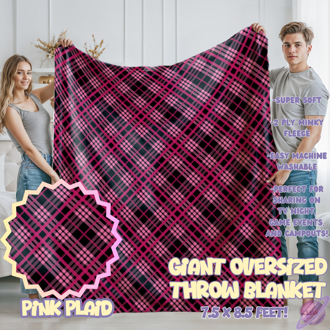 PINK PLAID- GIANT SHAREABLE THROW BLANKETS ROUND 12-PREORDER CLOSING 3/2