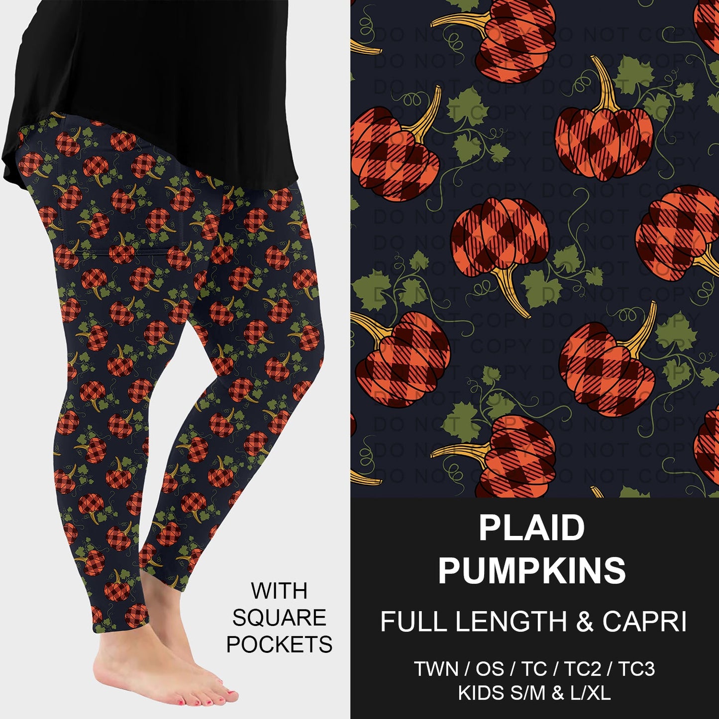 B299 - Preorder Plaid Pumpkins Leggings w/ Pockets (Closes 7/12. ETA: mid Sept.)