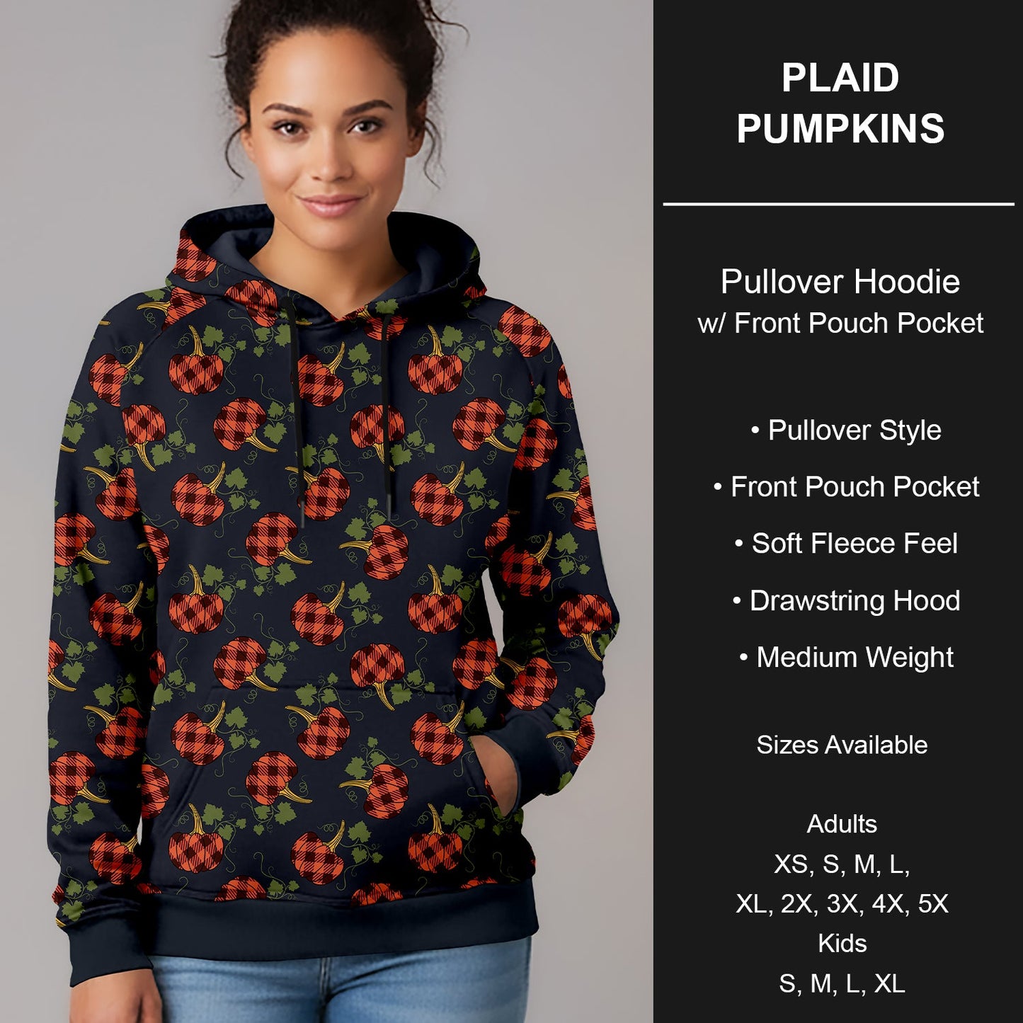 B299 - Preorder Plaid Pumpkins Pullover Hoodie (Closes 7/12. ETA mid Sept.)