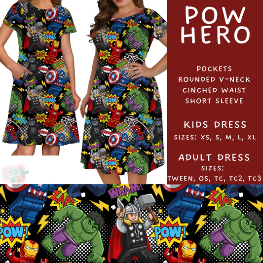 Batch #479 - Cool Characters 11 - Closes 1/21 - ETA mid/late March - Pow Hero Adult & Kids Dresses